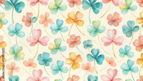 Seamless pattern of watercolor leaf clovers Background 