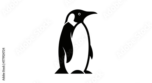 Black and white penguin illustration against a white background