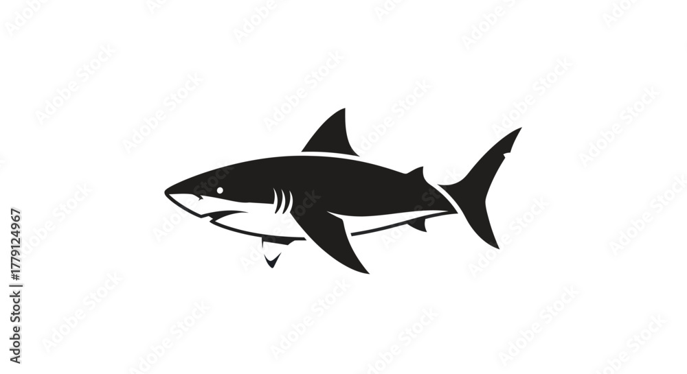Fototapeta premium Black and white shark illustration on a clean white background design