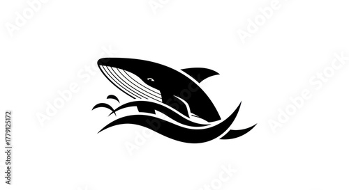 Black and white whale illustration graphic design element for projects