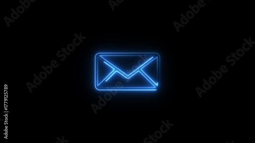 Abstract eon email box icon .pink and blue color animation on a black background.