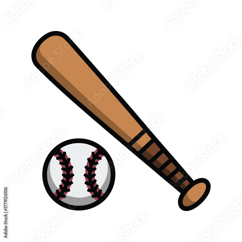 Baseball Bat and Ball Flat Illustration Vector Design.