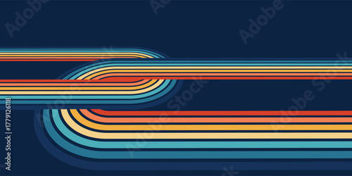 Colorful retro abstract background from the 1970s with rainbow lines – vintage vector design for modern art posters, decorative items, retrofuturism wallpaper, trendy linear templates