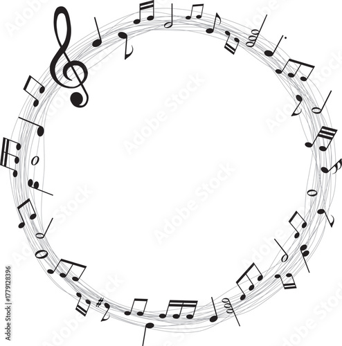 vector sheet music round frame - musical notes melody