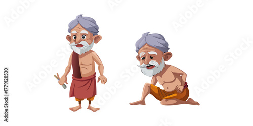 indian village old man cartoon character design for 2d animation
