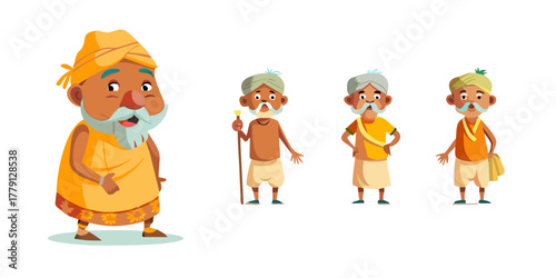 indian village old man cartoon character design for 2d animation
