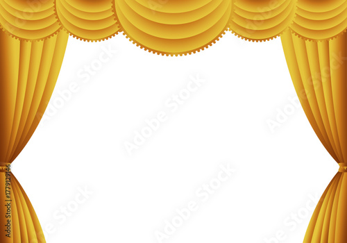 金色の幕　金のカーテン　金色の幕の舞台（ヨコ）背景白