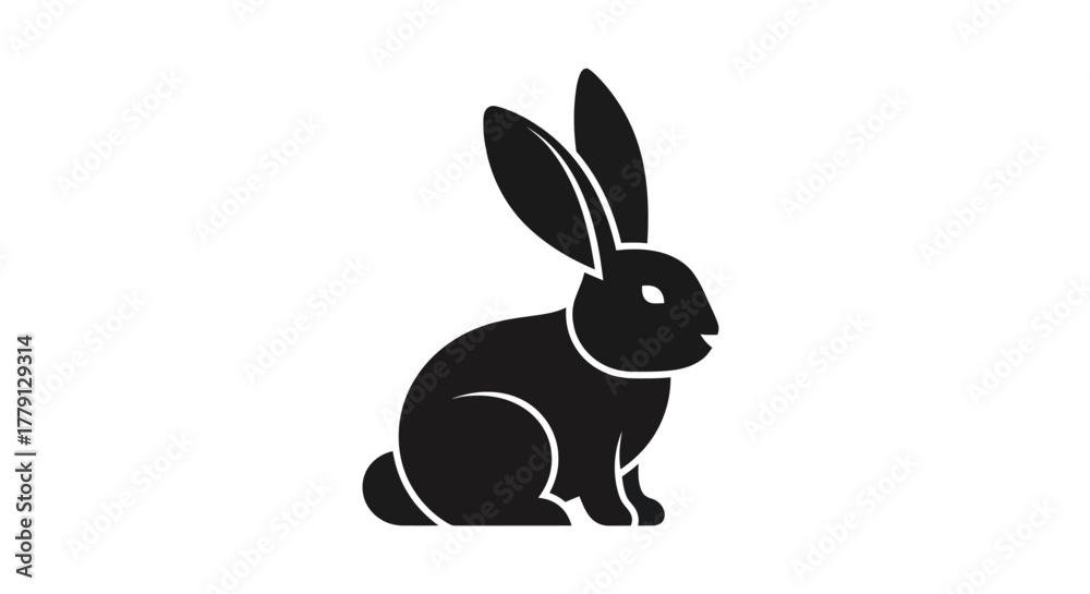 Obraz premium Black rabbit silhouette isolated on white background for graphic design