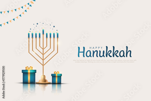 Vector illustration of Jewish holiday Hanukkah. Creative Celebration banner design for Israel.