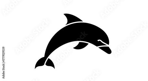 Black silhouette of a leaping dolphin against a clean white background