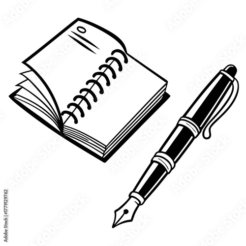 Open notebook and fountain pen