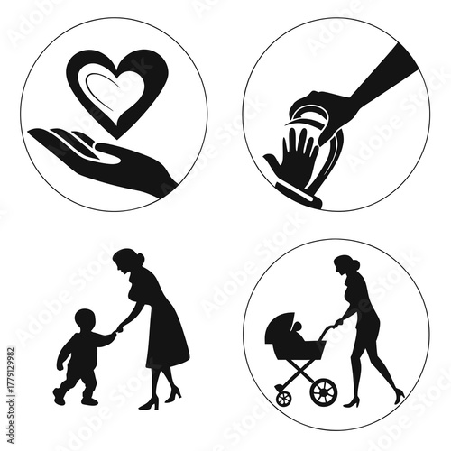 Set of motherhood and childhood icons for project