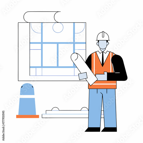 Architect holds blueprint on construction site