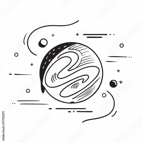 Hand Drawn Circles Doodle Pattern — Black and White Abstract Line Art Texture Vector Background