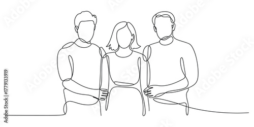 Minimalist line art of three people showing unity and connection