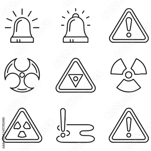 Toxic and Biohazard Line Icons | Radiation, Alert, Chemical Warning Vector Set