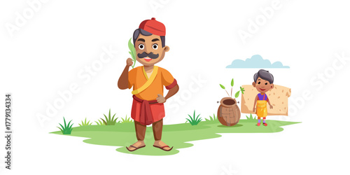 Indian village man cartoon character. moral stories for the best cartoon character vector