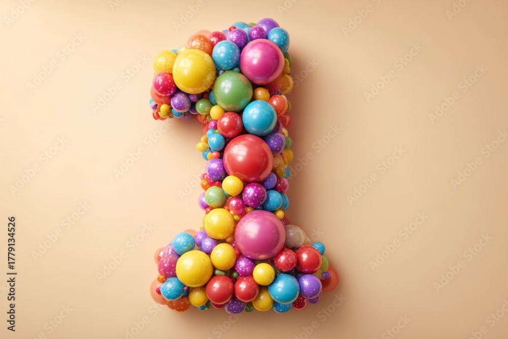 Fototapeta premium Colorful Balloon Number One Decoration for Birthday Celebration