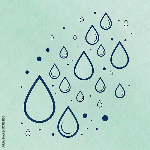 Minimalist doodle raindrops falling scattered pattern simple outline artistic element wet weather illustration