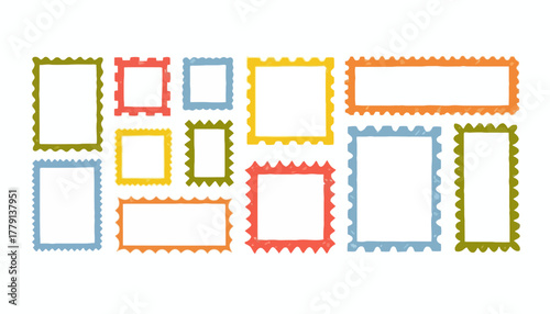 Collection of Colorful Postage Stamps Frame Designs for Creative Visuals and Layouts