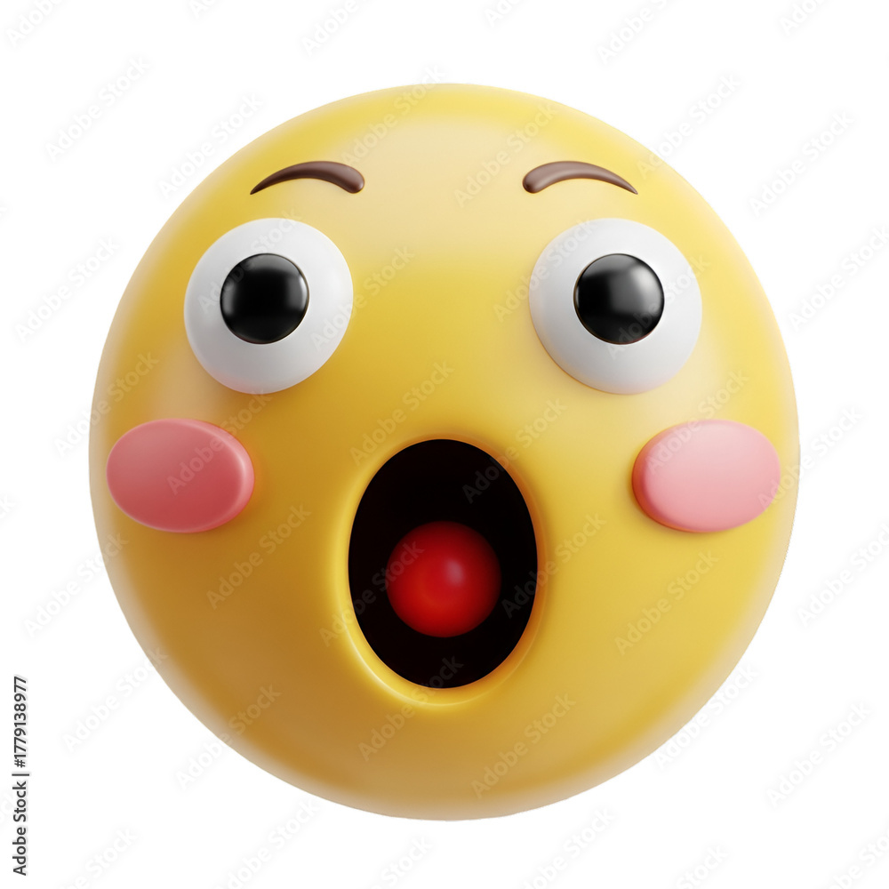 Fototapeta premium Surprised Yellow Emoji with Wide Eyes and Open Mouth