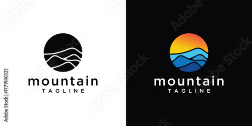 Mountain landscape logo design. Vector illustration concept of mountain icon design.