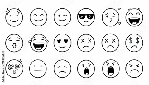 Diverse Emoji Expressions A Collection of Smiling, Winking, and Emotionally Expressive Faces