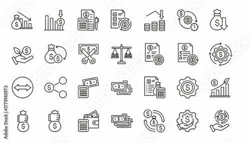 Financial Icons A Collection of Line Art Symbols for Business and Investment Concepts
