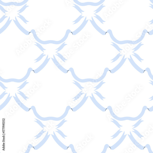 Geometric seamless pattern of flat colored light blue ribbons forming a repeating ornamental design. Elegant decorative graphic ideal for textile, gift wrapping, wallpaper, modern festive backgrounds