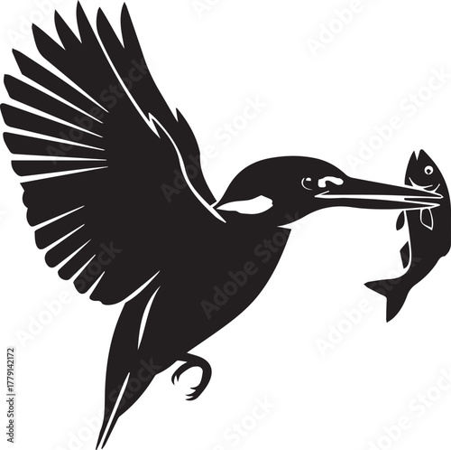 Majestic kingfisher bird in flight catching a small fish prey symbolizing nature wildlife