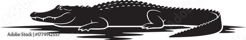 Silhouetted alligator lying in water evoking a sense of wildlife and nature