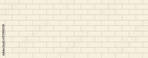 Seamless, light beige subway tile wall, with a classic horizontal offset brick pattern, suitable as a background or texture