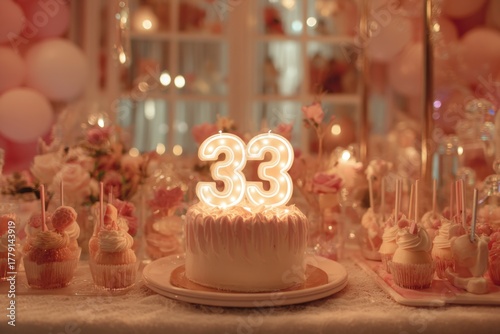 Beautiful Birthday Celebration with Cake and Decorations for 33rd Year