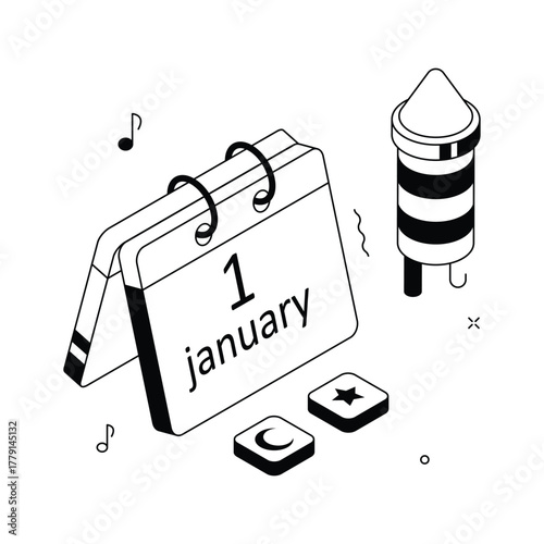 Take your hands on this amazing isometric illustration of new year calendar