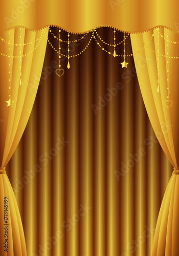 金色の幕　金のカーテン　金色の幕の舞台（タテ）