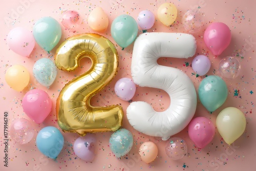 Festive Celebration with Colorful Balloons and Number 25 Foil Design