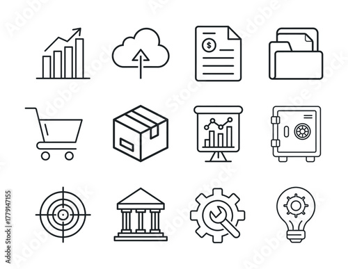 Business and finance outline icons set for web and application
