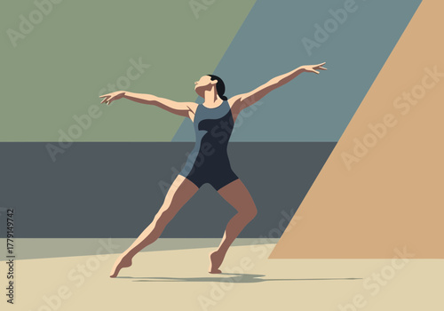 Dancer in motion with arms outstretched and head tilted up.