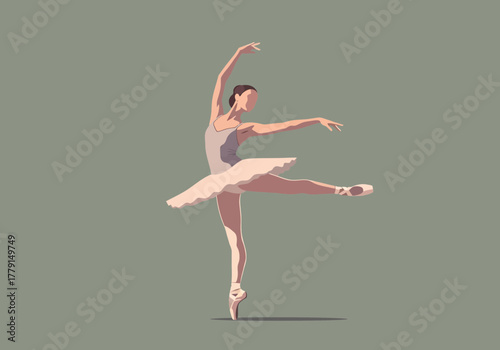 Ballerina in a tutu performs a graceful dance pose on pointe.