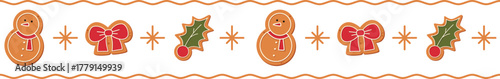 Christmas Border Gingerbread Snowman Ribbon and Mistletoe