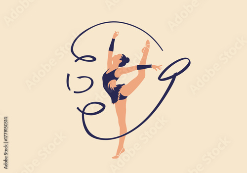 Gymnast performs routine with ribbon, demonstrating flexibility and grace.