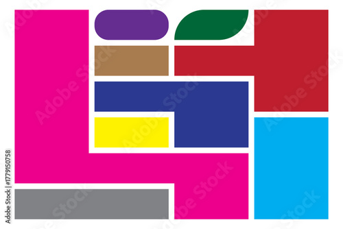 Colorful geometric bento grid layout templates with rounded corners A collection of trendy, colorful geometric layouts featuring rounded corner bento grids for picture collages and design projects.