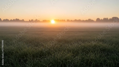 Golden Sunrise Over Misty Field - Captivating Time-Lapse of Nature's Beauty and Tranquility