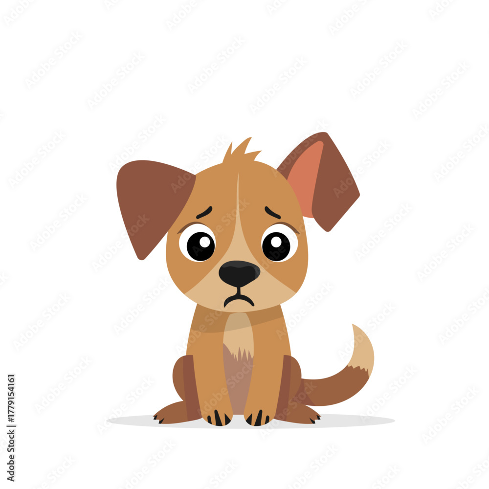 Obraz premium Cute brown doggie illustration of animal sitting flat design