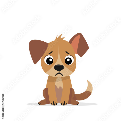 Cute brown doggie illustration of animal sitting flat design