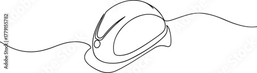 Minimalist continuous line drawing of a protective hard hat for safety