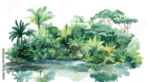 Amazon jungle. Amazon jungle hand drawn watercolor illustration