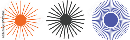 Vibrant abstract sunburst icons in orange black and blue for digital design