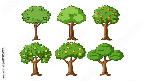Variety of trees: This image showcases a collection of unique trees, each with a distinct shape and foliage. They stand tall, offering a visual symphony of the forest.