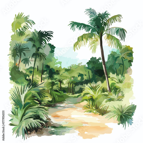 Galibi Nature Reserve. Galibi Nature Reserve hand drawn watercolor illustration